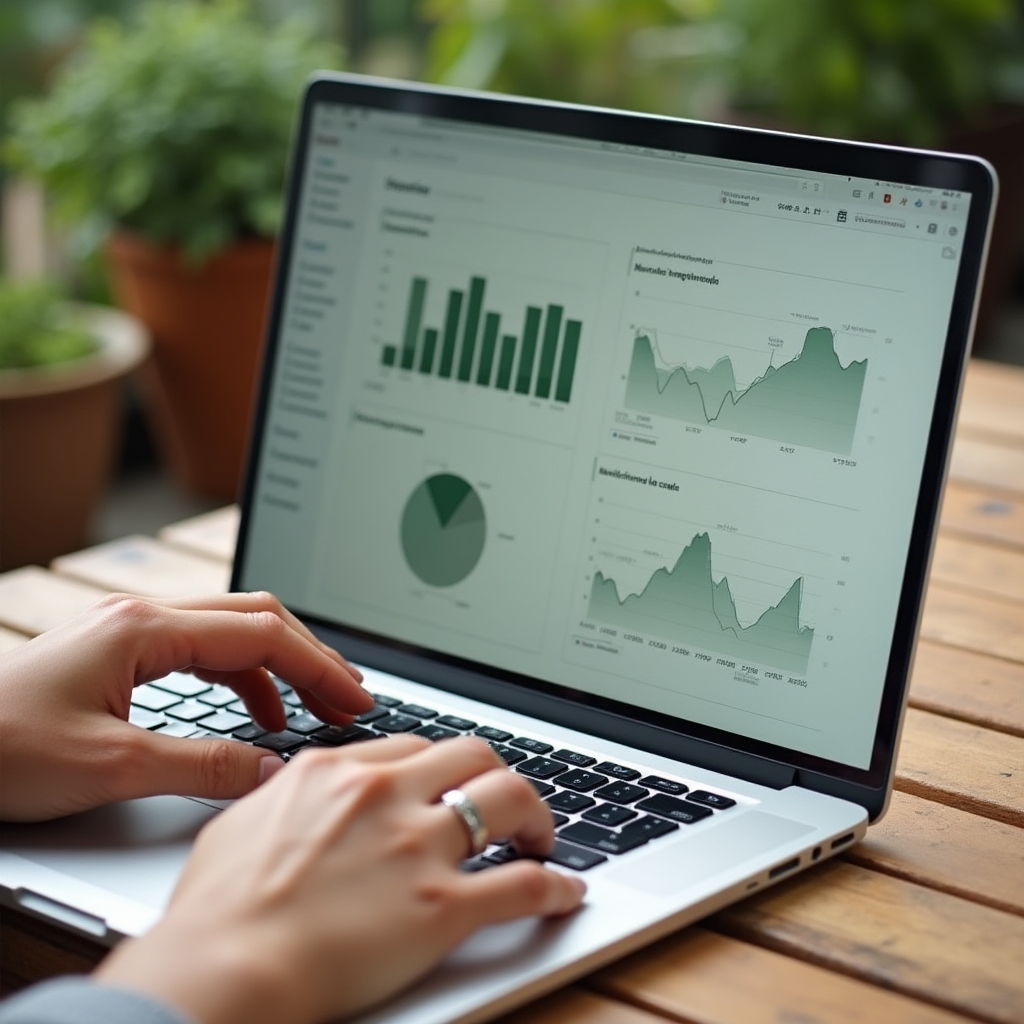 Analiza unui tablou de bord de raportare pe un ecran de laptop